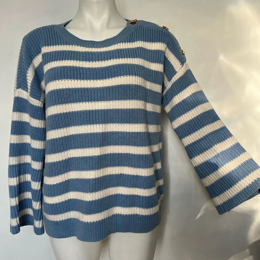 Lauren Ralph Lauren Boyfriend Sailor Stripe Nautical Sweater Flare Sleeve